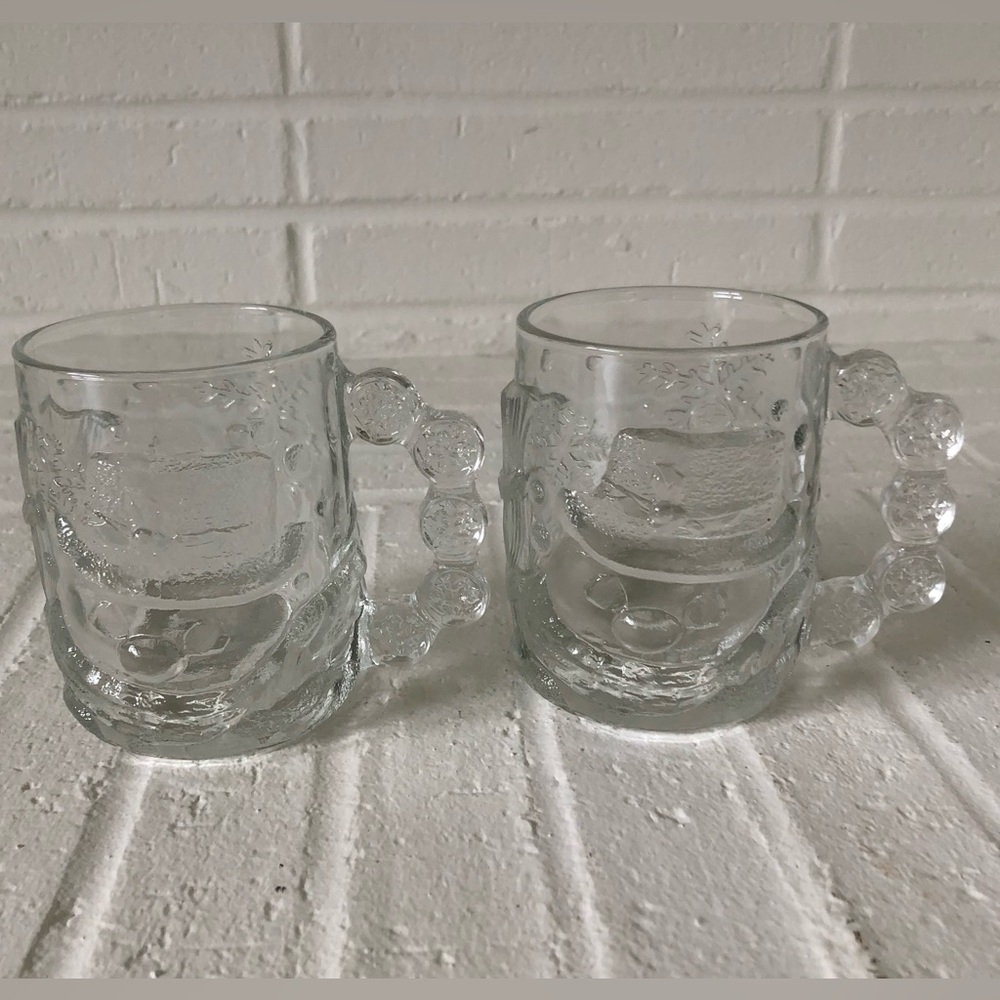 Vintage LUMINARC USA Snowman Snow Flakes Glass Mug Set of Two